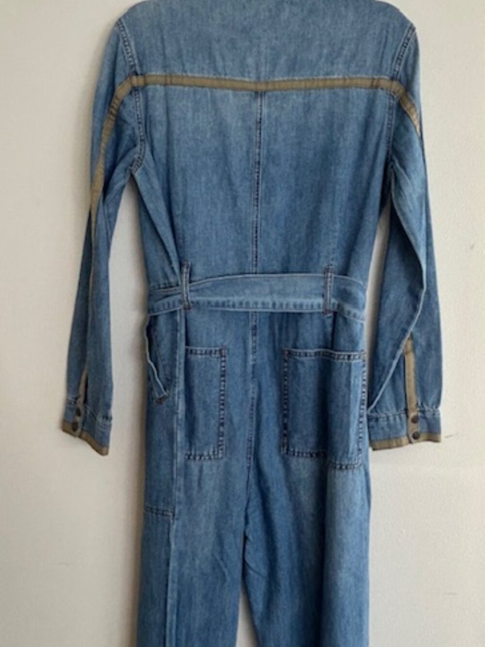 One Teaspoon Claudia Ciao Blue Long Length Zip Tie Fitted Denim Overalls NWT - Picture 14 of 16